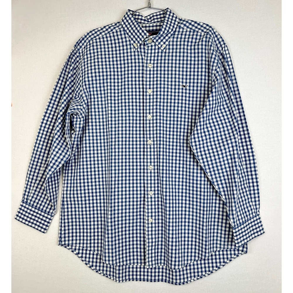 Vineyard Vines Whale Shirt Blue White Gingham‎ Button Down Men's L
